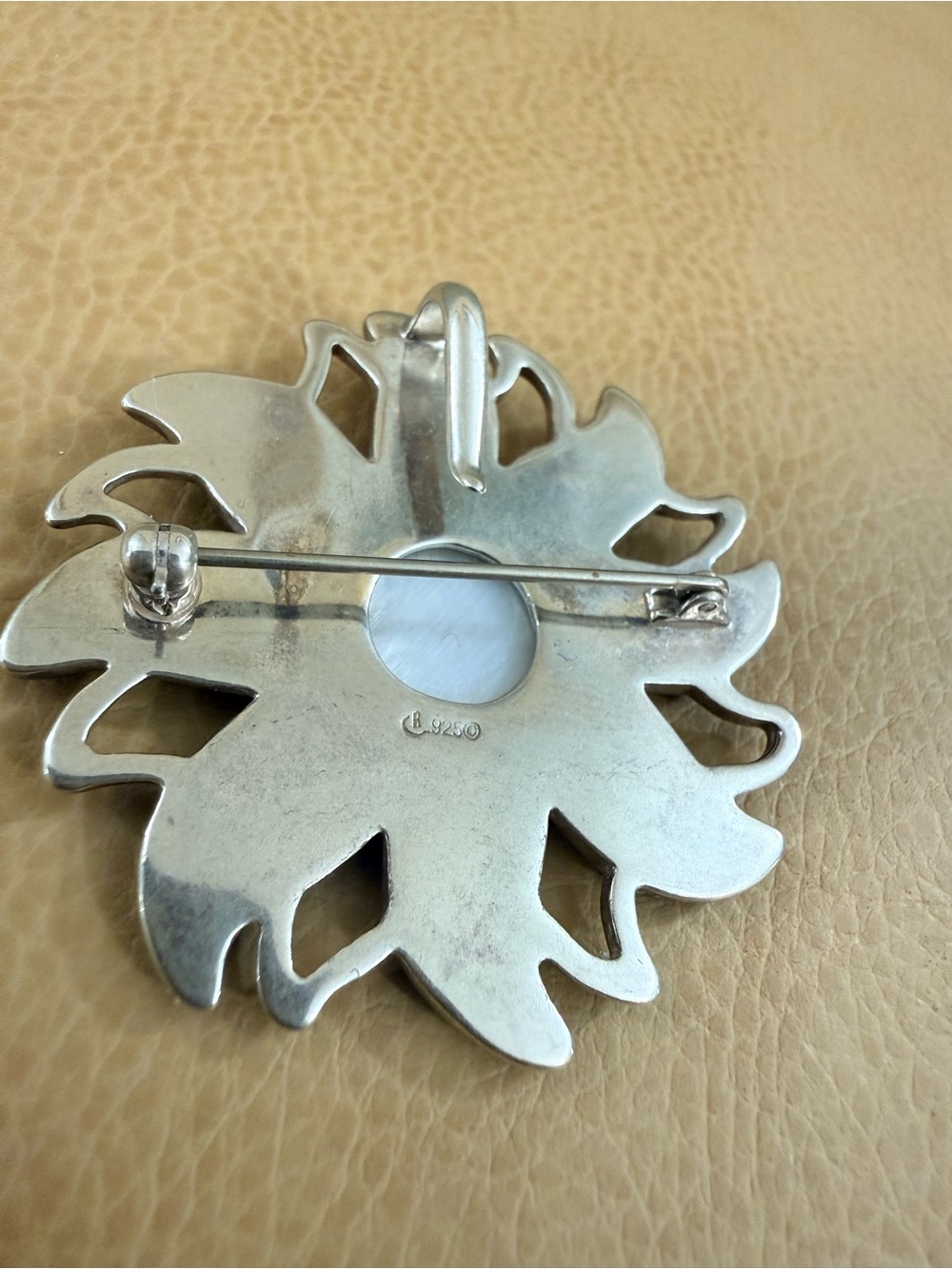 Carolyn pollack Sun vintage brooch pendant. 925 sterling silver, Mother-of-pearl - Picture 6 of 6